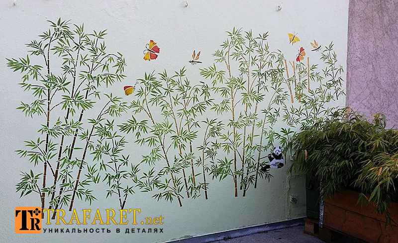 Трафарет для стен - зеленый бамбук
