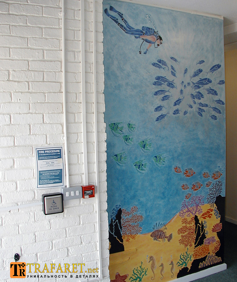 Трафарет для стен - морская сцена с водолазом