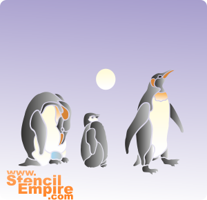 Семья пингвинов - трафарет для декора