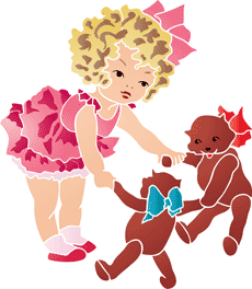 Девочка и куклы - трафарет для декора