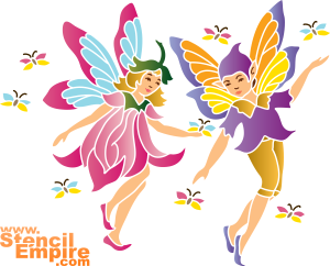 Эльф, фея и бабочки - трафарет для декора