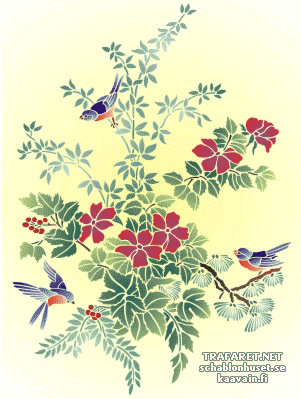 Цветы и птички 29 - трафарет для декора
