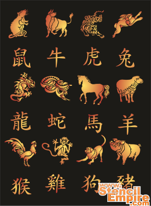 Китайский зодиак - трафарет для декора