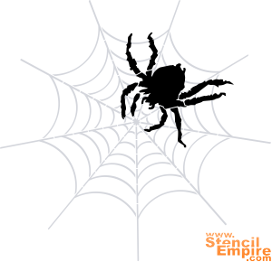 Большой паук и паутина - трафарет для декора