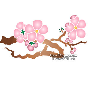 Ветка сакуры с цветами А - трафарет для декора