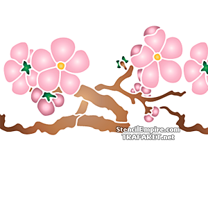 Ветка сакуры с цветами В - трафарет для декора