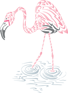 Фламинго в воде - трафарет для декора