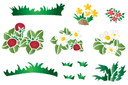 Цветы, трава и ягоды (трафарет, малая картинка)