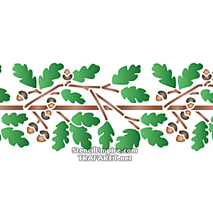 Бордюр ветки дуба с желудями - трафарет для декора