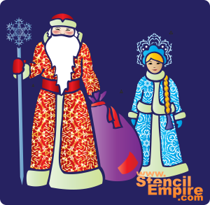 Дед мороз и Снегурочка - трафарет для декора