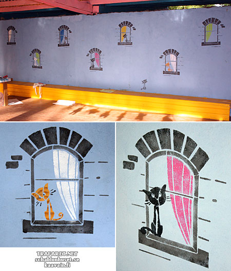 Готовая стена с трафаретными рисунками