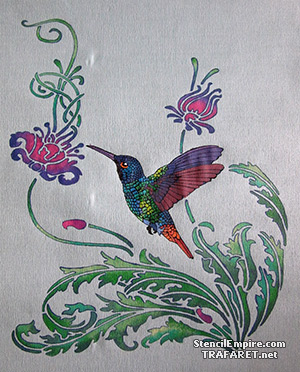 Пример трафарета Колибри в цветах